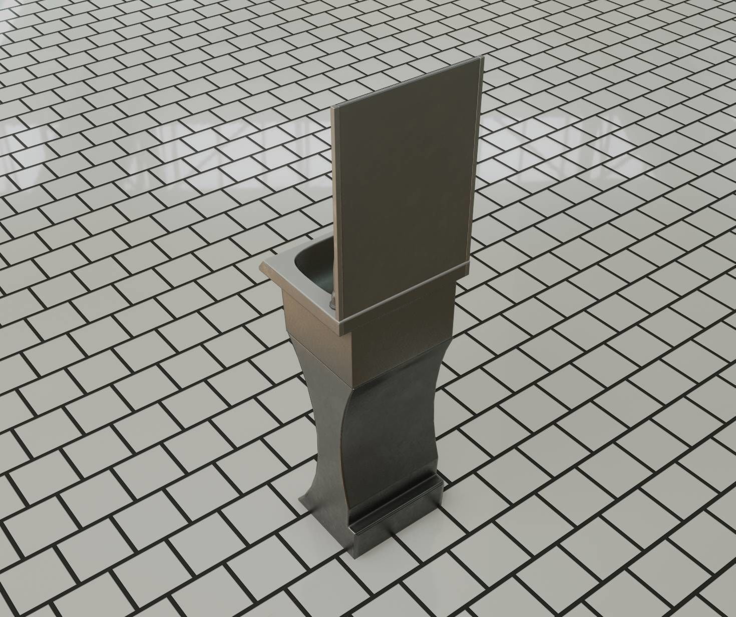 Public Metal Sci-Fi Sink - 35 - with Mirror Low-poly 3D model_83