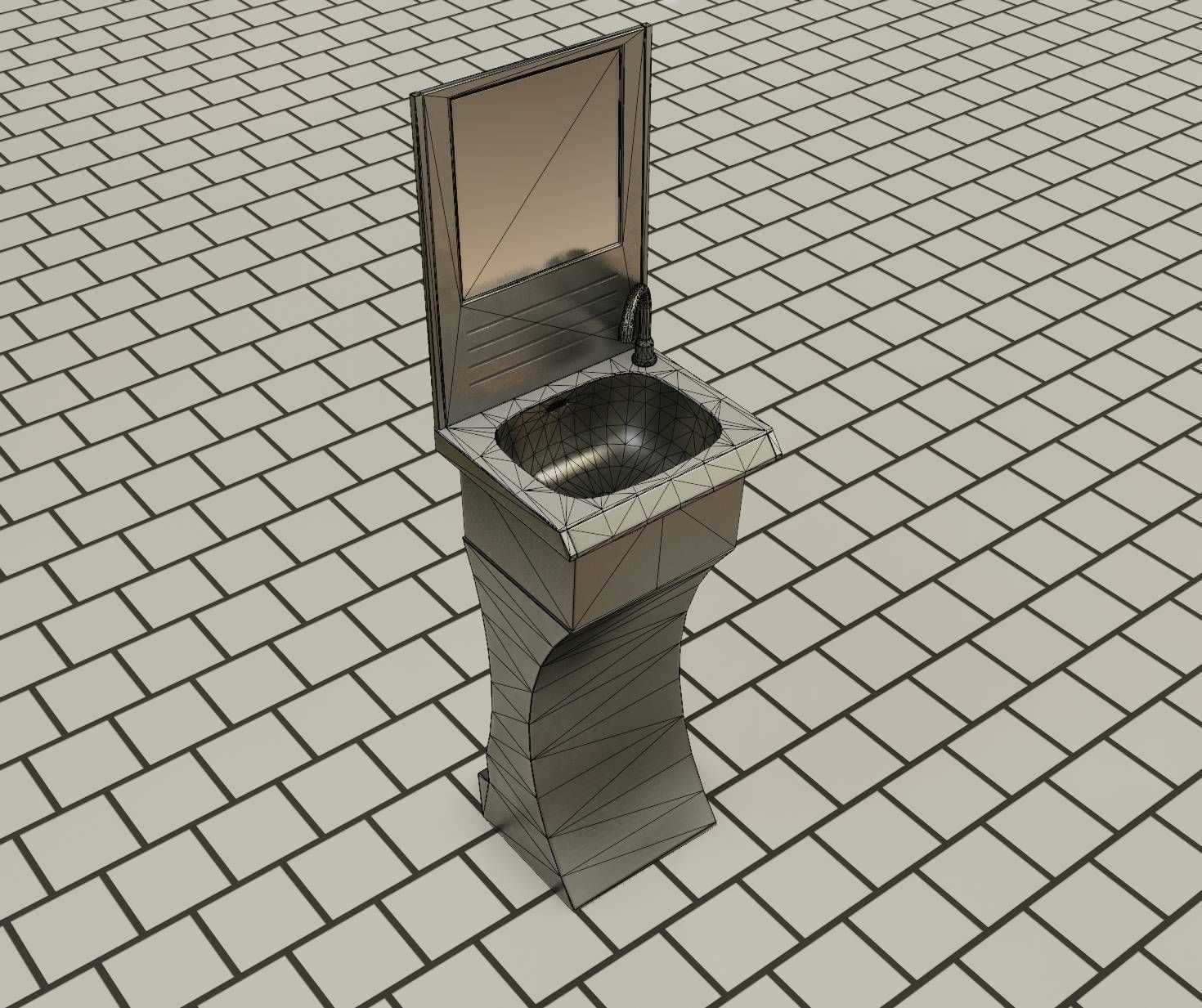 Public Metal Sci-Fi Sink - 35 - with Mirror Low-poly 3D model_80