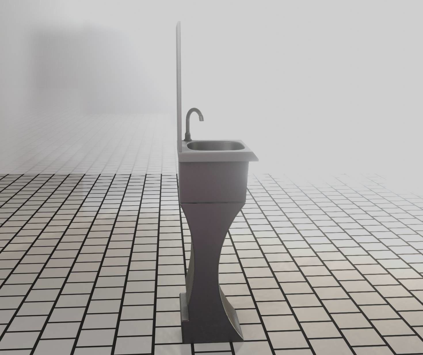 Public Metal Sci-Fi Sink - 35 - with Mirror Low-poly 3D model_88