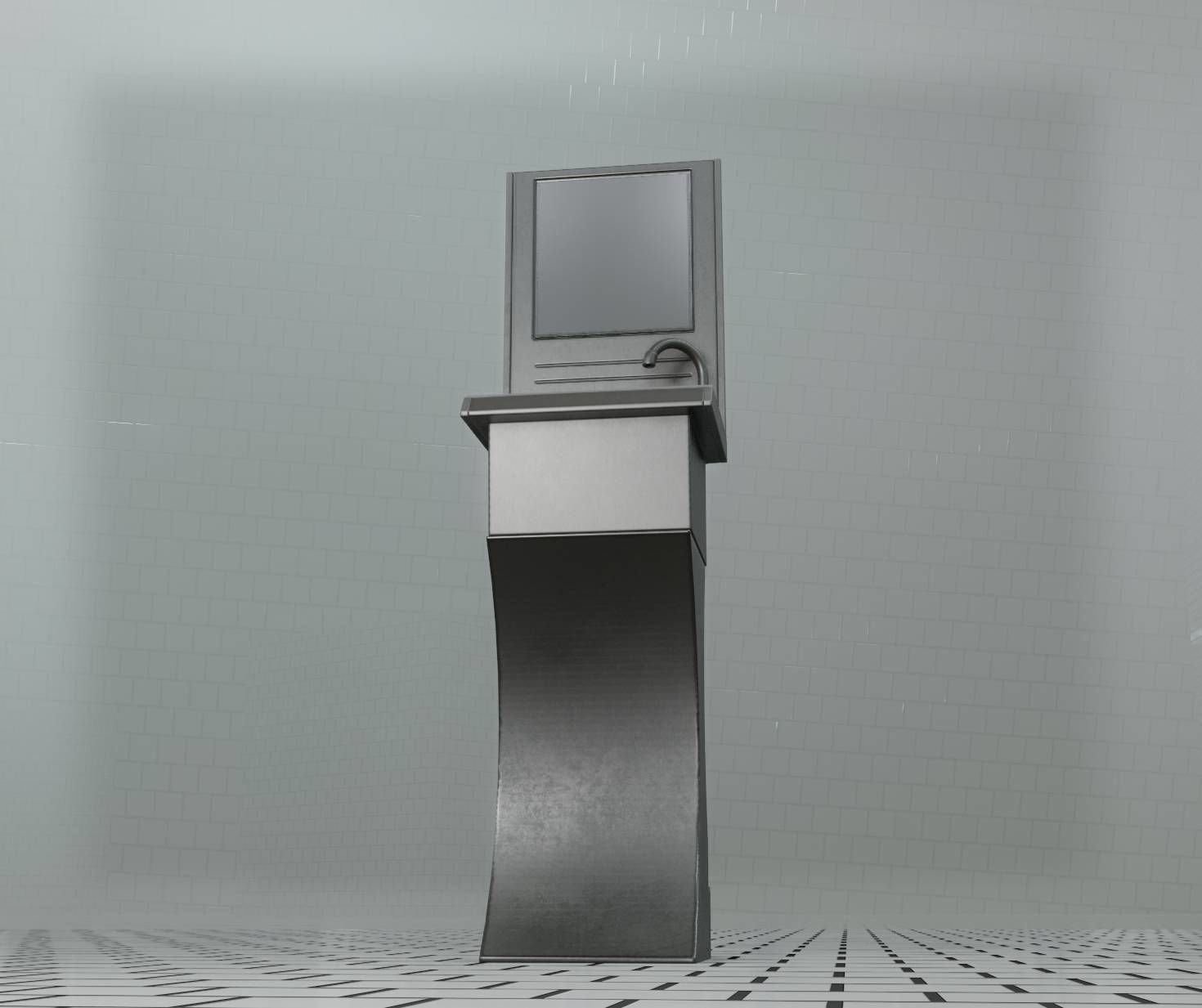 Public Metal Sci-Fi Sink - 35 - with Mirror Low-poly 3D model_64