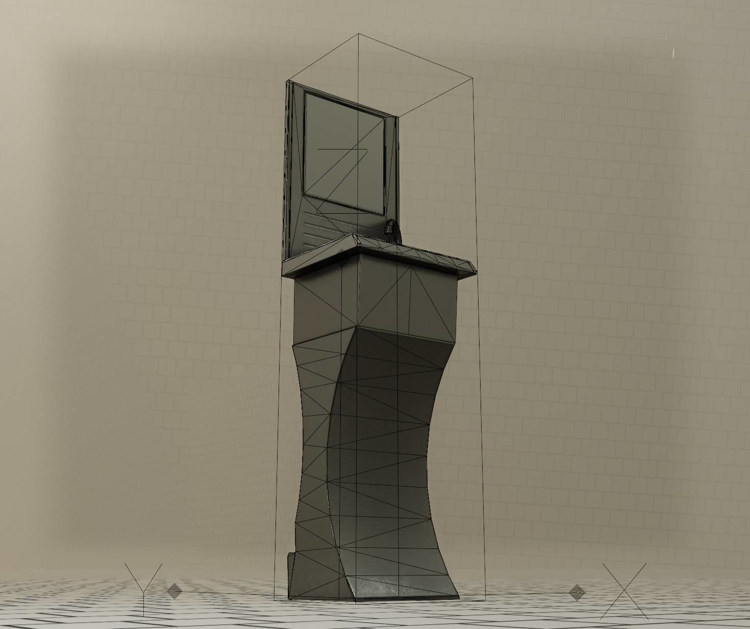 Public Metal Sci-Fi Sink - 35 - with Mirror Low-poly 3D model_34