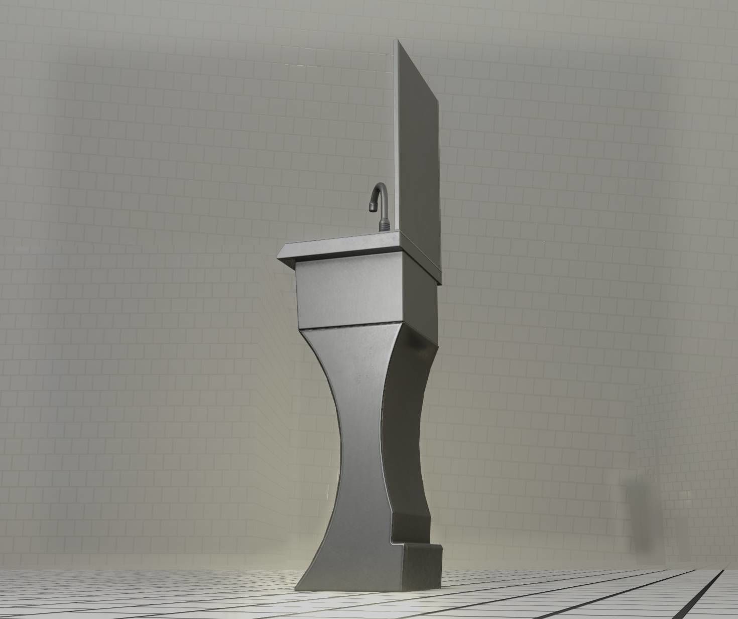 Public Metal Sci-Fi Sink - 35 - with Mirror Low-poly 3D model_31