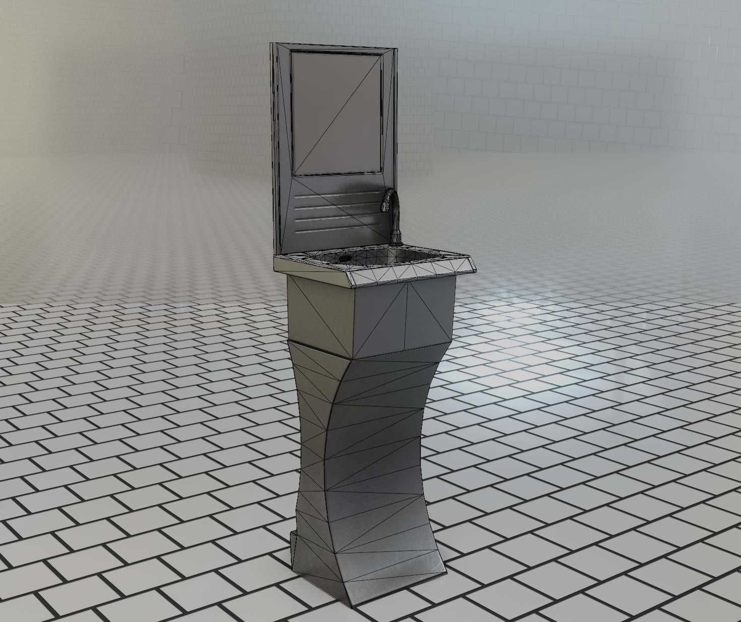 Public Metal Sci-Fi Sink - 35 - with Mirror Low-poly 3D model_56