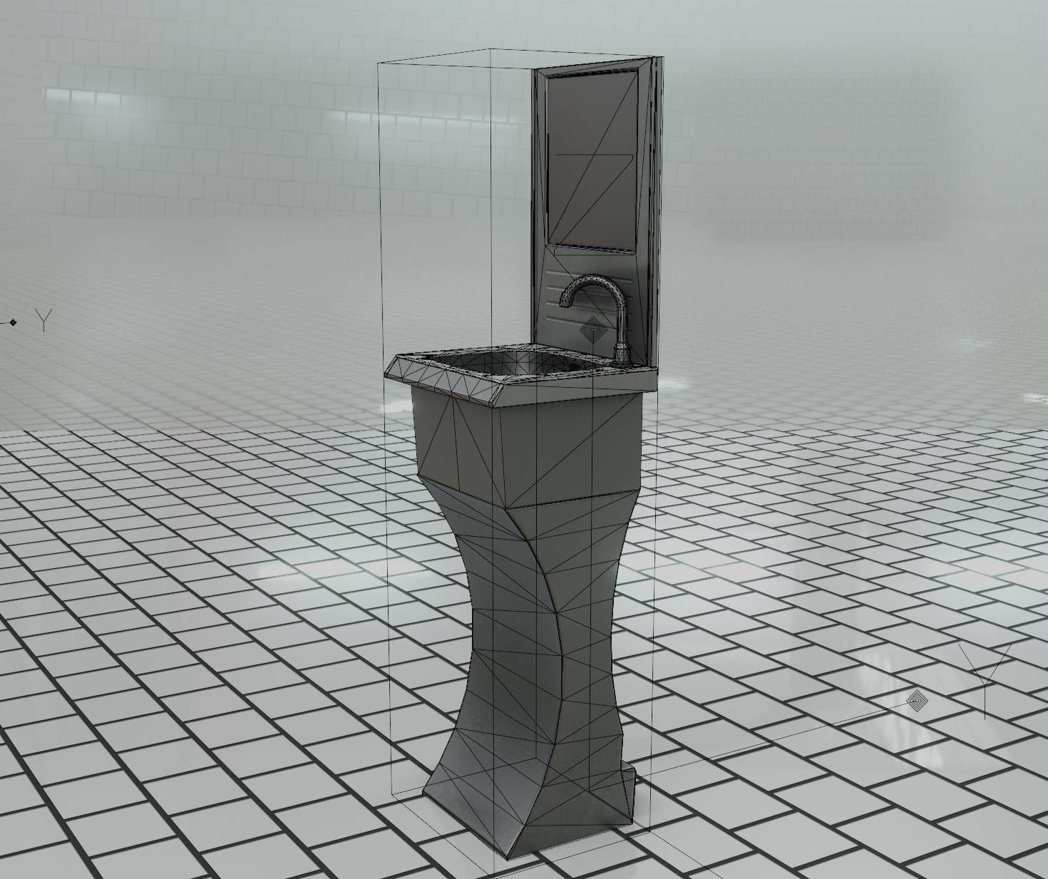 Public Metal Sci-Fi Sink - 35 - with Mirror Low-poly 3D model_85