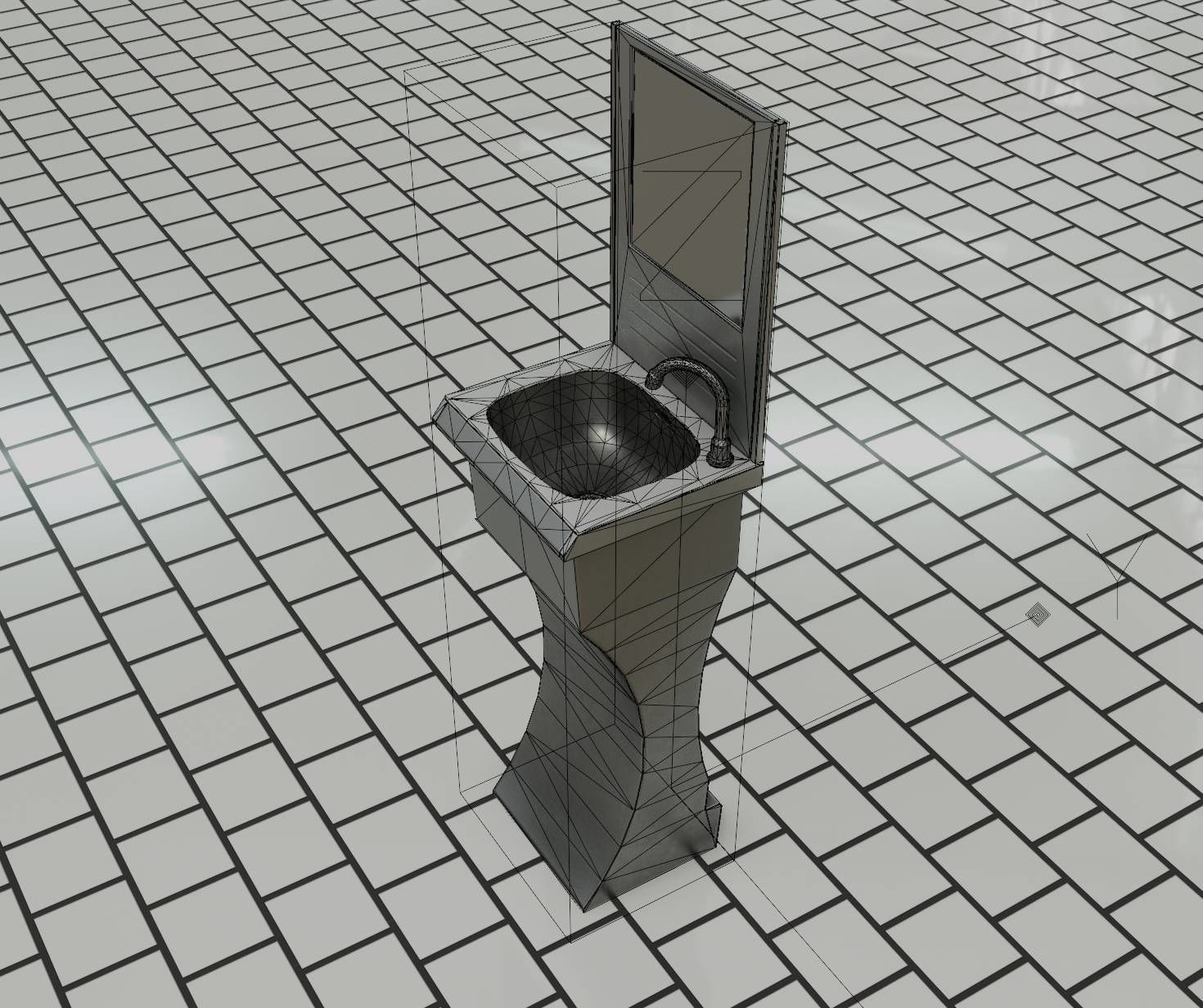 Public Metal Sci-Fi Sink - 35 - with Mirror Low-poly 3D model_84