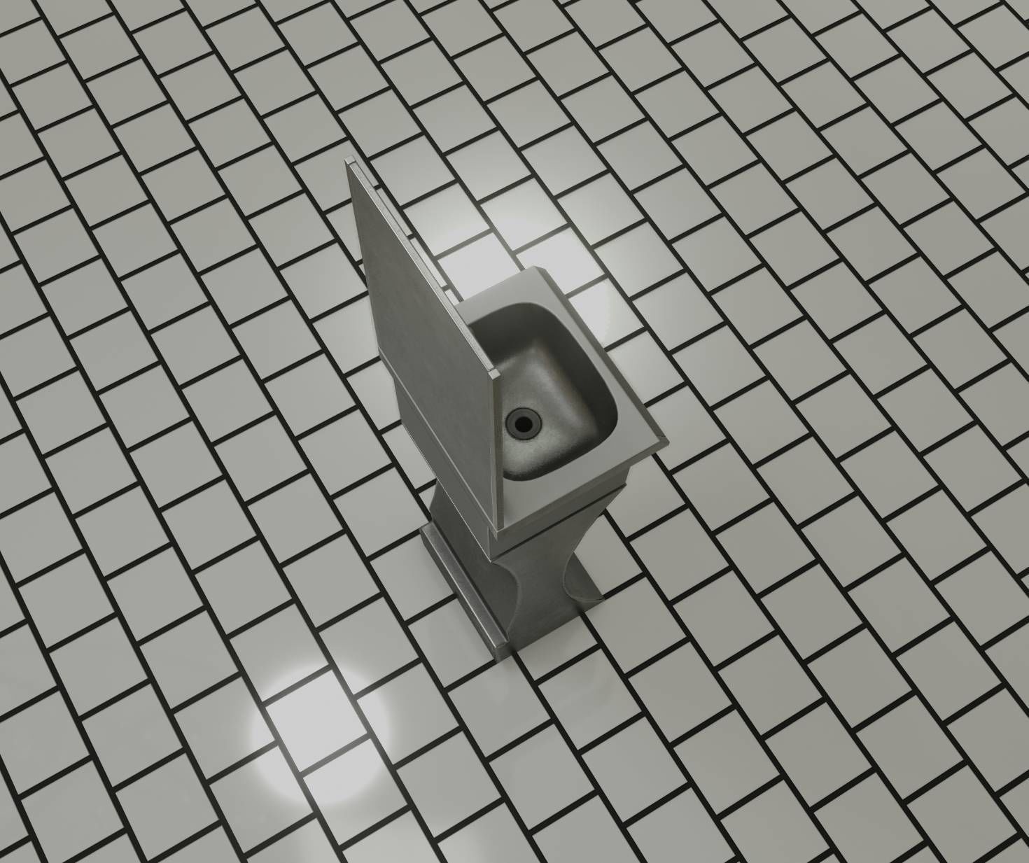 Public Metal Sci-Fi Sink - 35 - with Mirror Low-poly 3D model_99