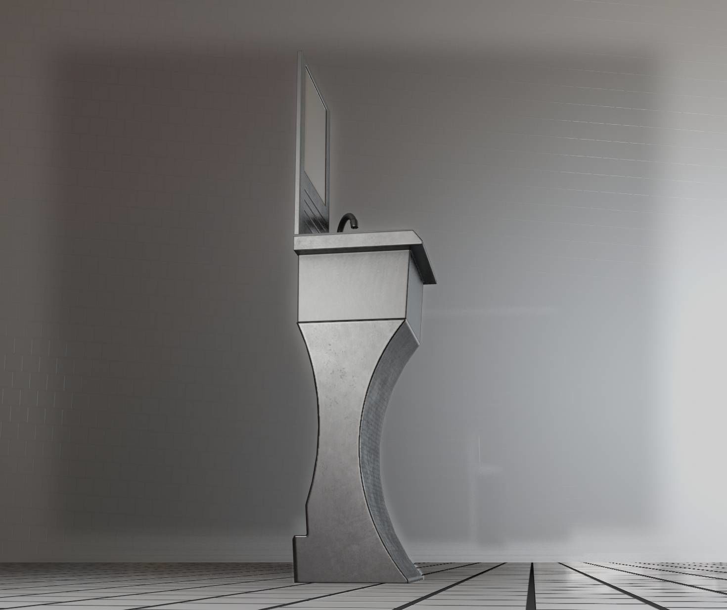 Public Metal Sci-Fi Sink - 35 - with Mirror Low-poly 3D model_66