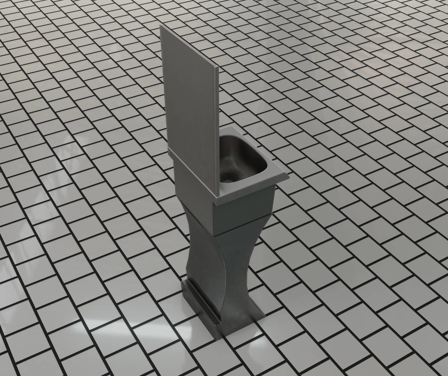 Public Metal Sci-Fi Sink - 35 - with Mirror Low-poly 3D model_26
