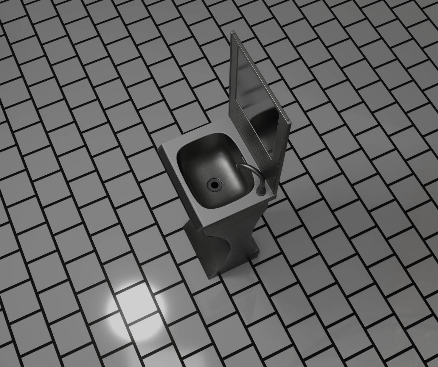 Public Metal Sci-Fi Sink - 35 - with Mirror Low-poly 3D model_72