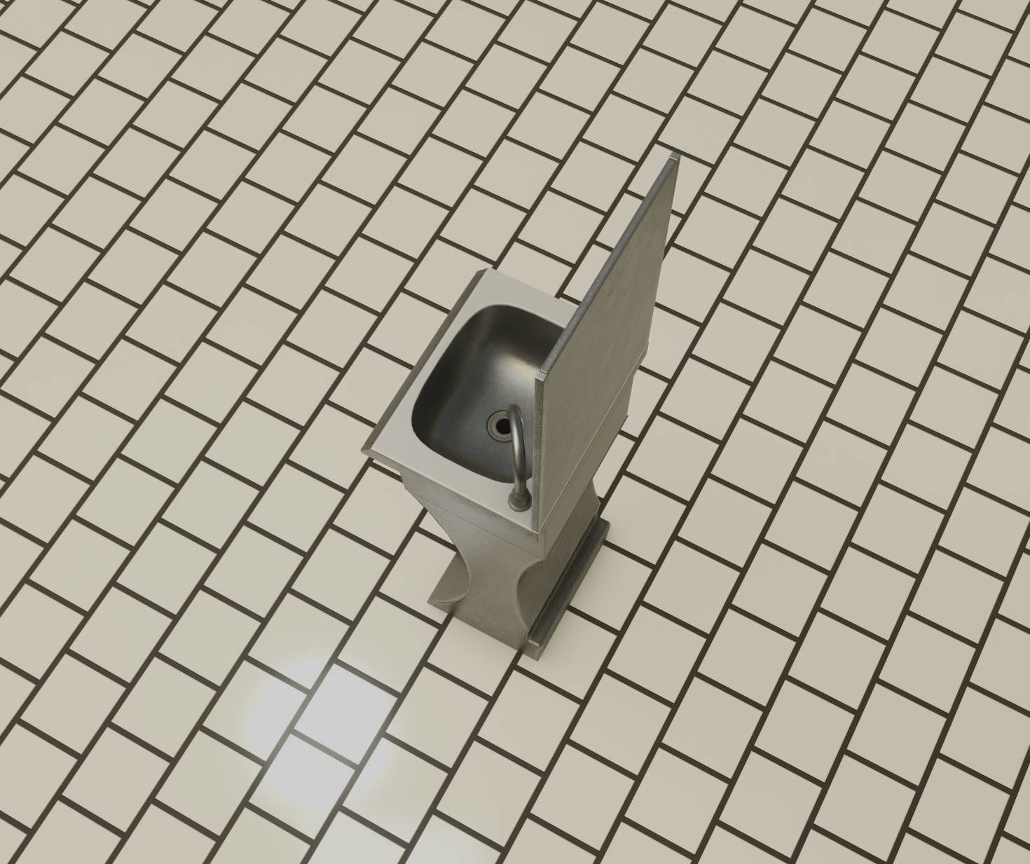 Public Metal Sci-Fi Sink - 35 - with Mirror Low-poly 3D model_40