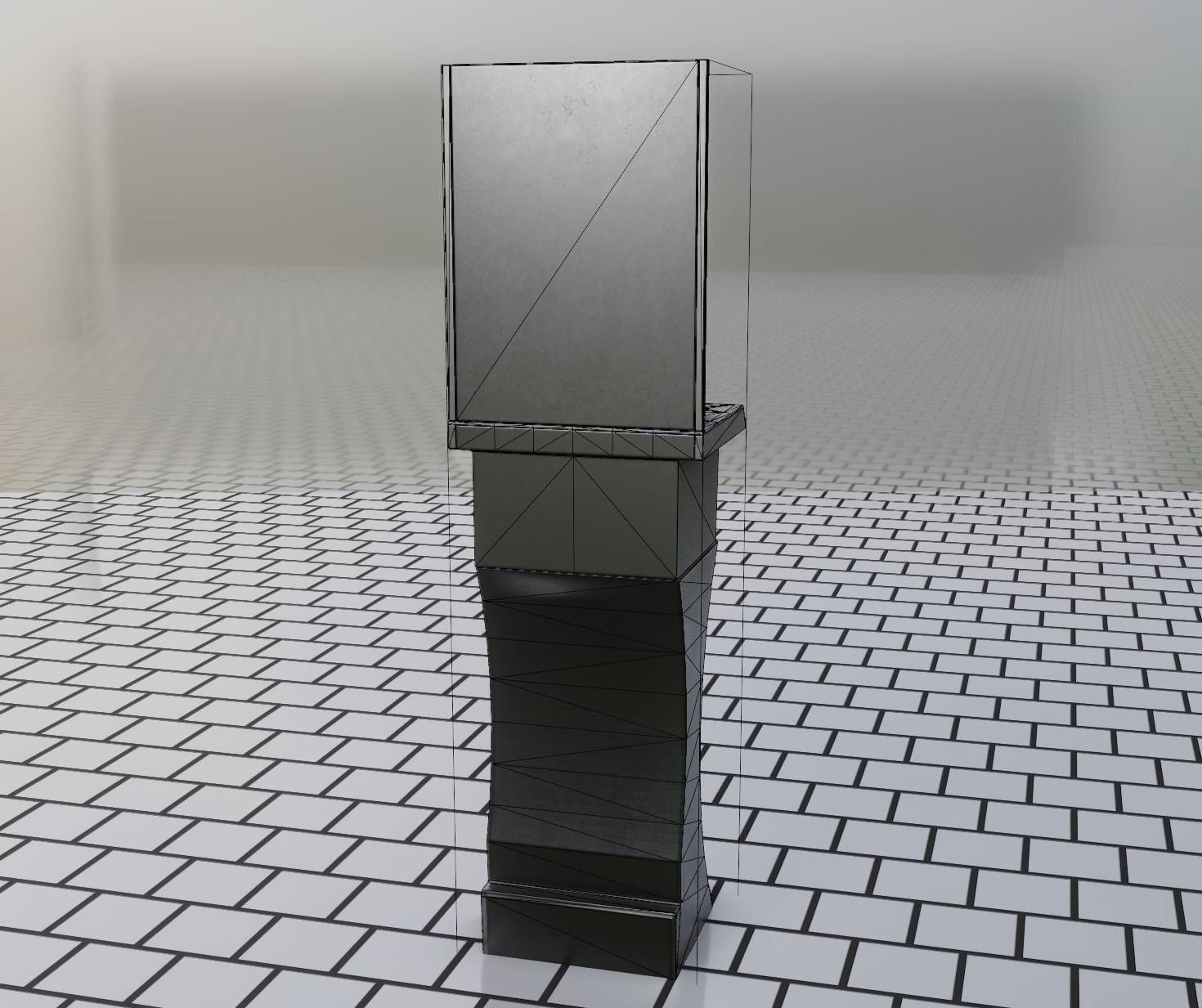 Public Metal Sci-Fi Sink - 35 - with Mirror Low-poly 3D model_59