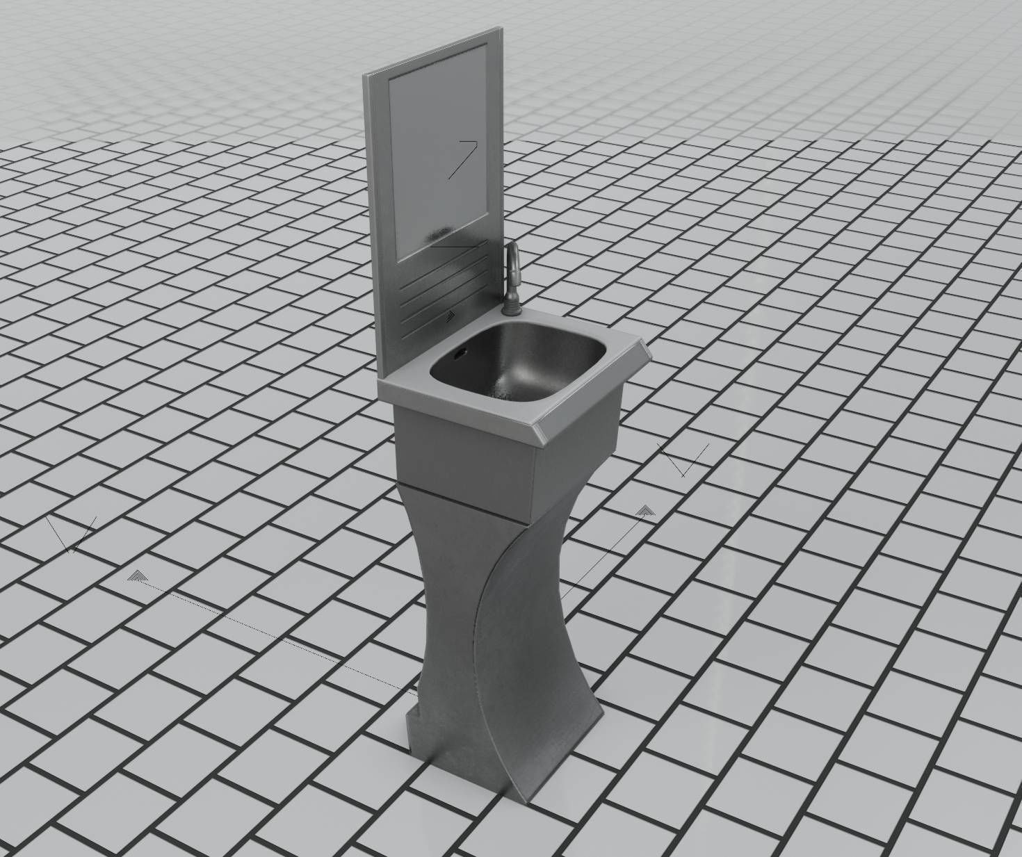 Public Metal Sci-Fi Sink - 35 - with Mirror Low-poly 3D model_44