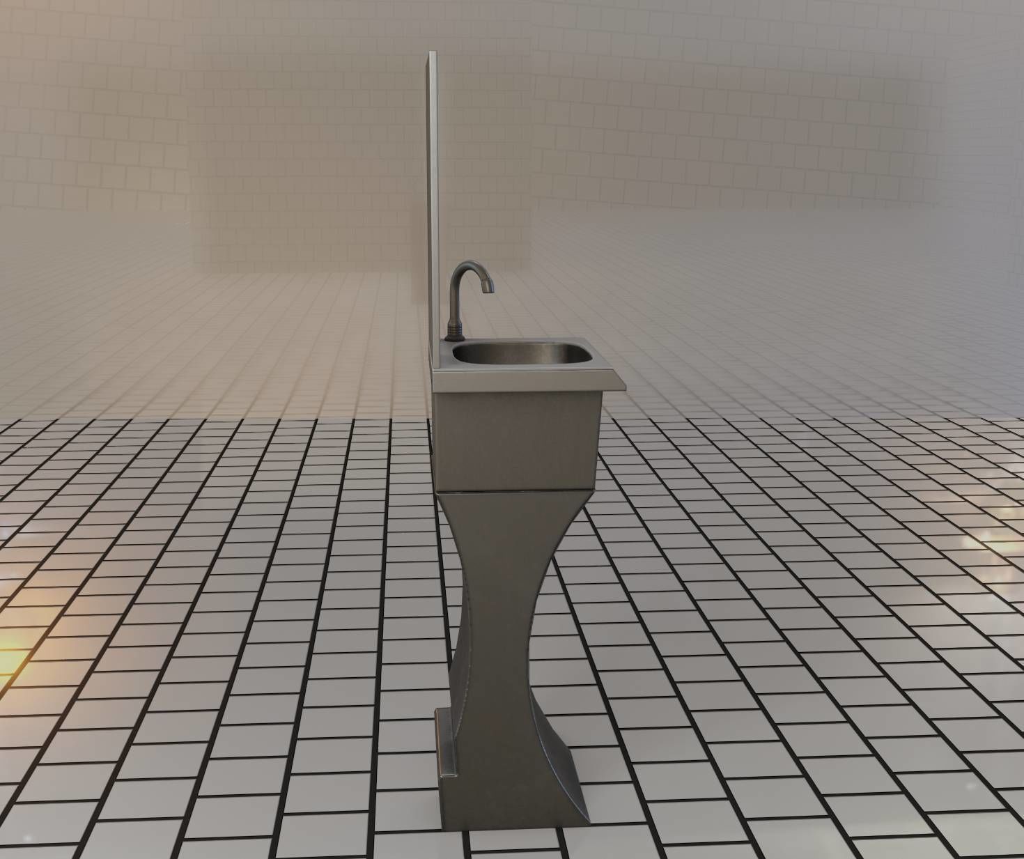 Public Metal Sci-Fi Sink - 35 - with Mirror Low-poly 3D model_6