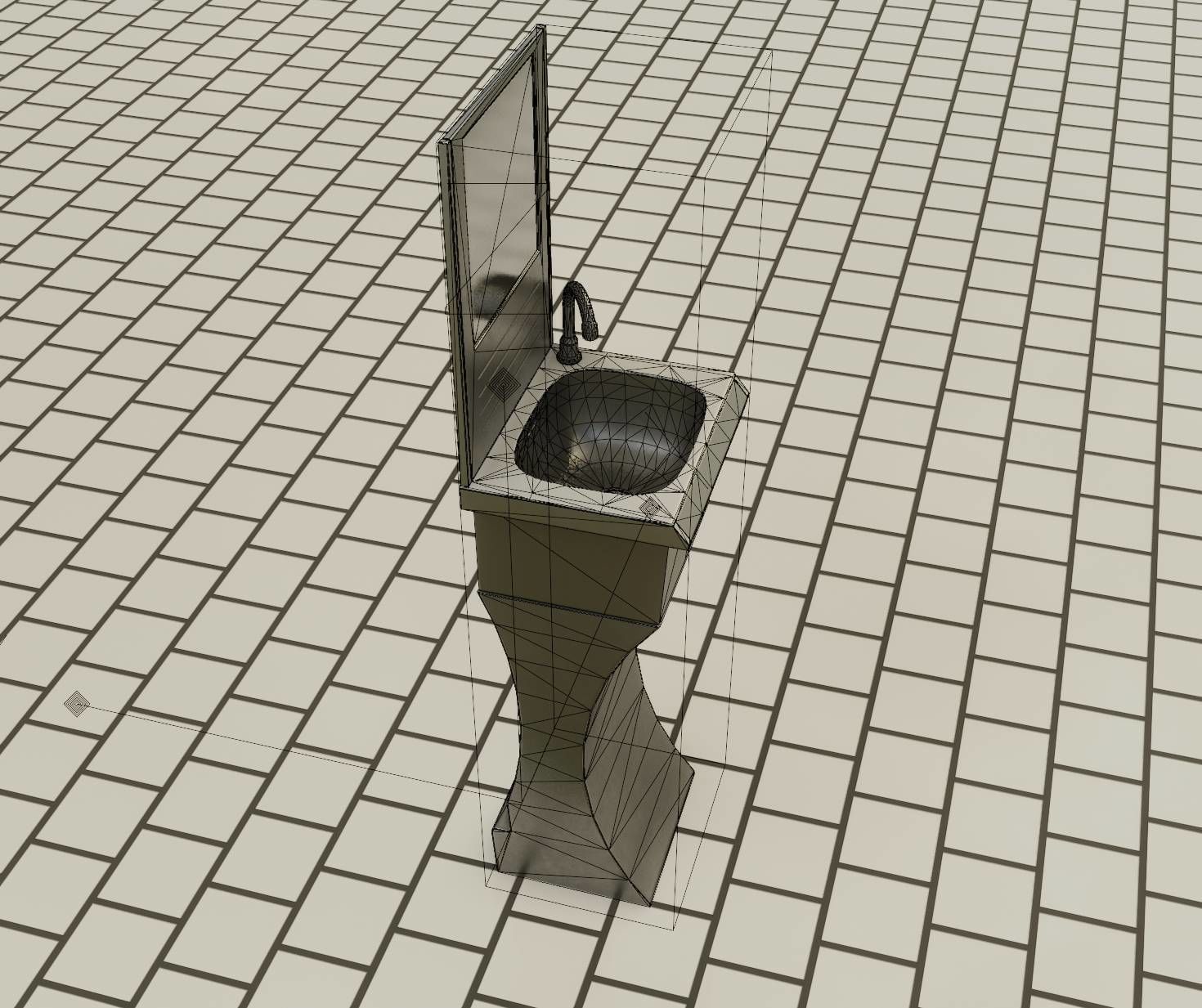 Public Metal Sci-Fi Sink - 35 - with Mirror Low-poly 3D model_50
