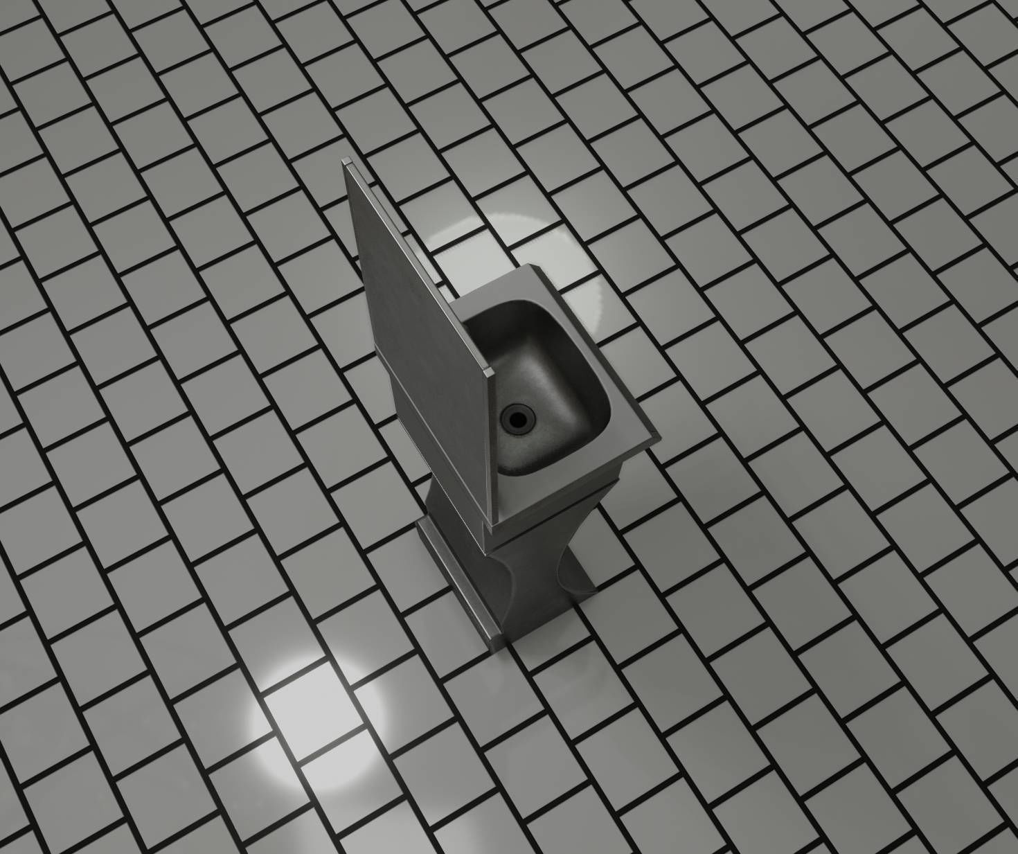 Public Metal Sci-Fi Sink - 35 - with Mirror Low-poly 3D model_12