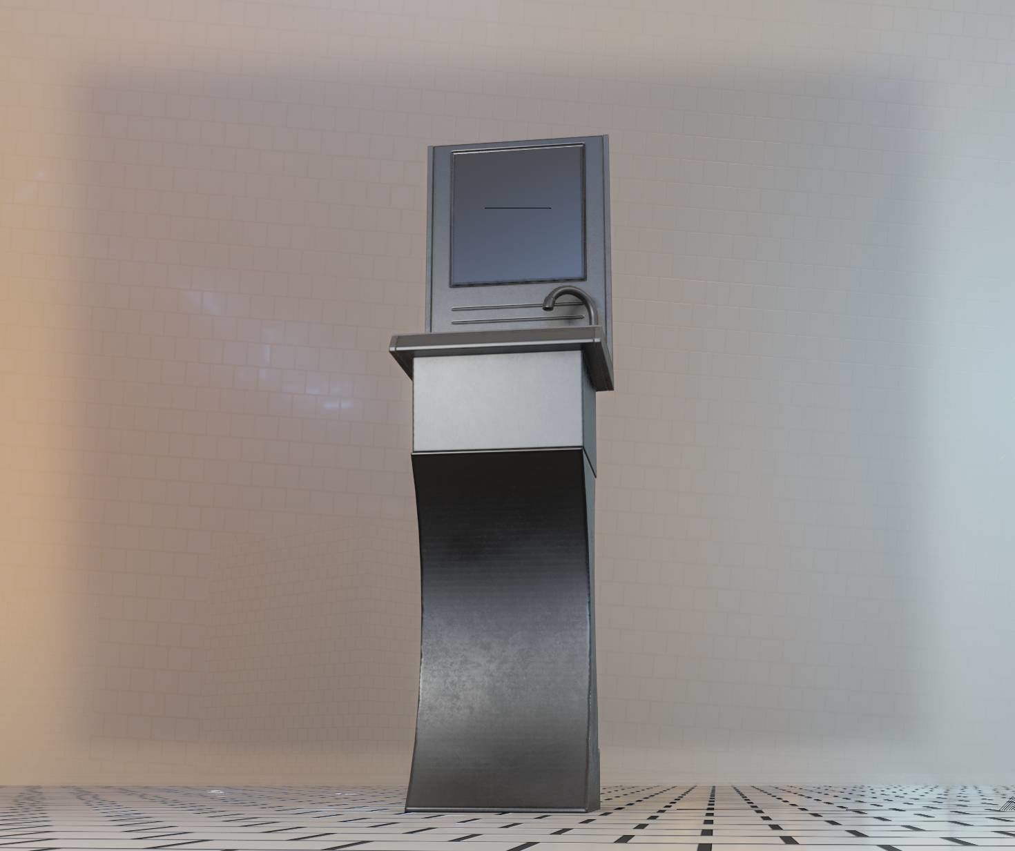 Public Metal Sci-Fi Sink - 35 - with Mirror Low-poly 3D model_95