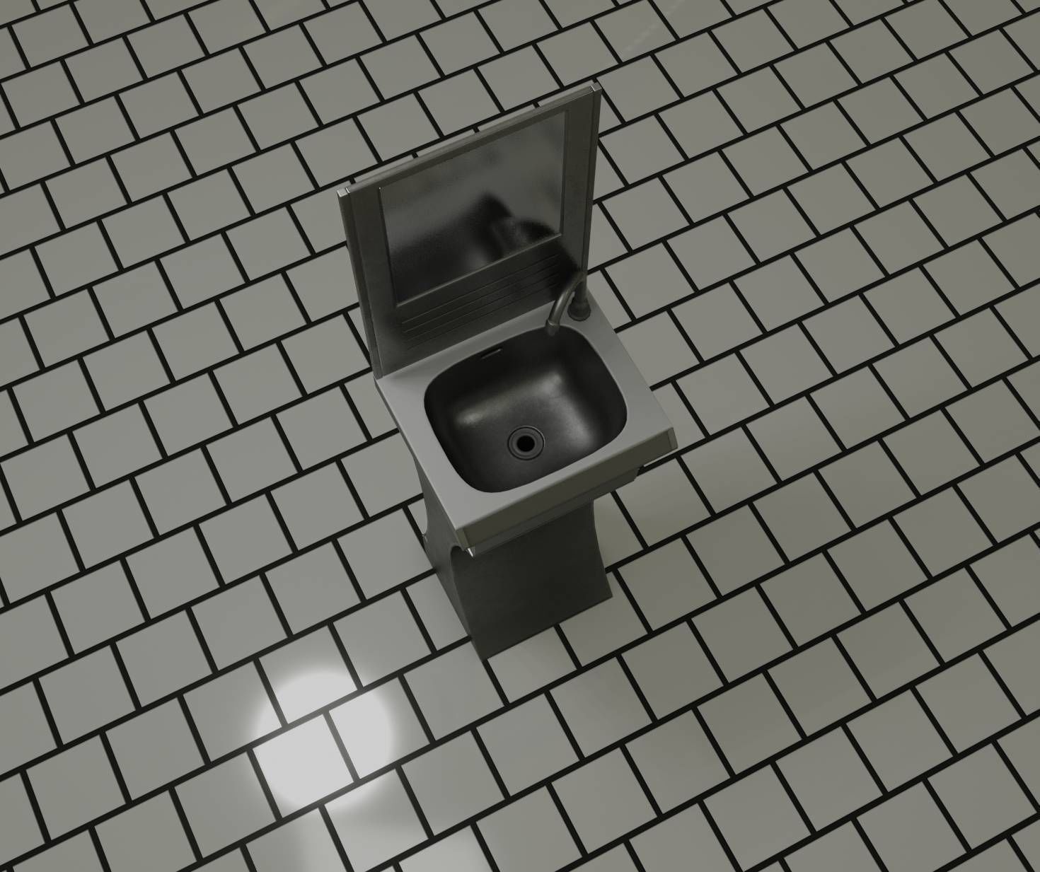 Public Metal Sci-Fi Sink - 35 - with Mirror Low-poly 3D model_74
