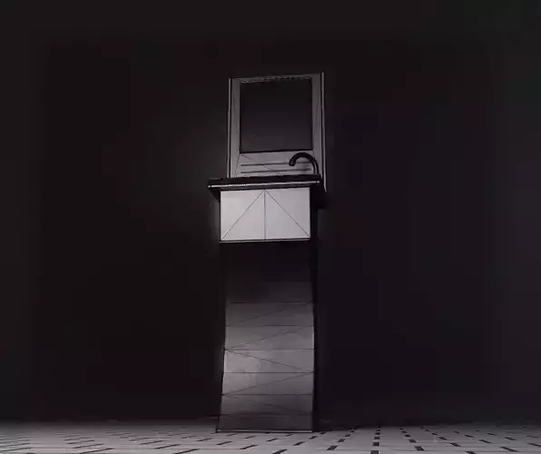 Public Metal Sci-Fi Sink - 35 - with Mirror Low-poly 3D model