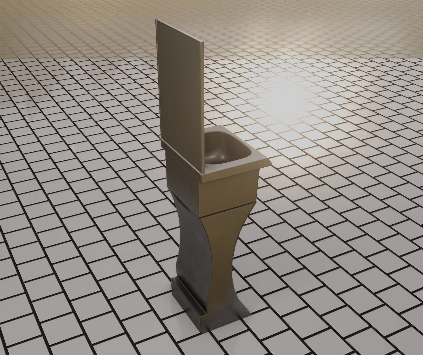 Public Metal Sci-Fi Sink - 35 - with Mirror Low-poly 3D model_77
