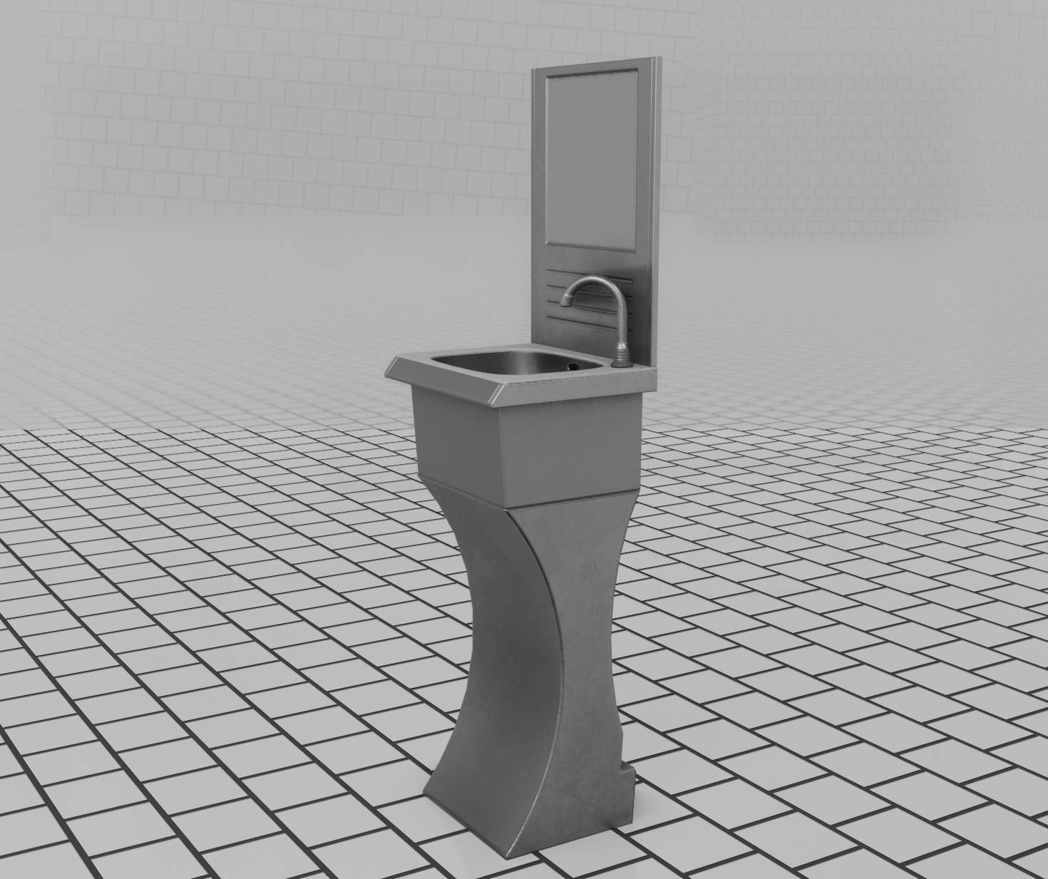 Public Metal Sci-Fi Sink - 35 - with Mirror Low-poly 3D model_54