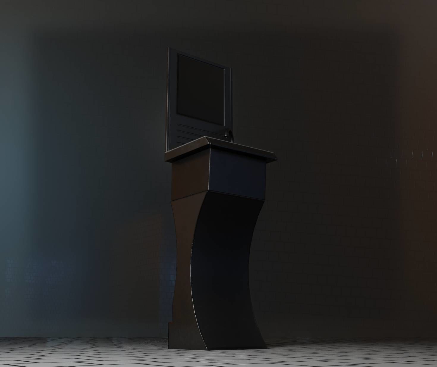 Public Metal Sci-Fi Sink - 35 - with Mirror Low-poly 3D model_10