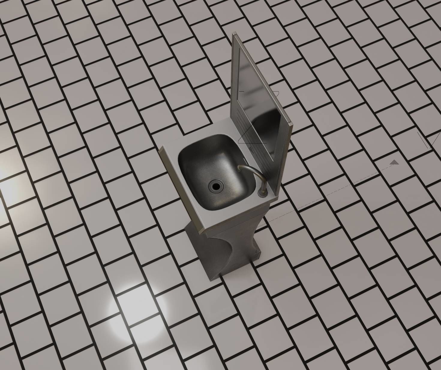 Public Metal Sci-Fi Sink - 35 - with Mirror Low-poly 3D model_16
