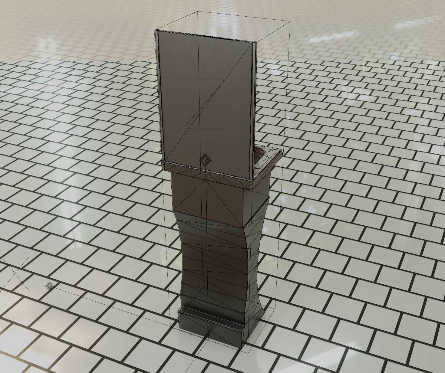 Public Metal Sci-Fi Sink - 35 - with Mirror Low-poly 3D model_22