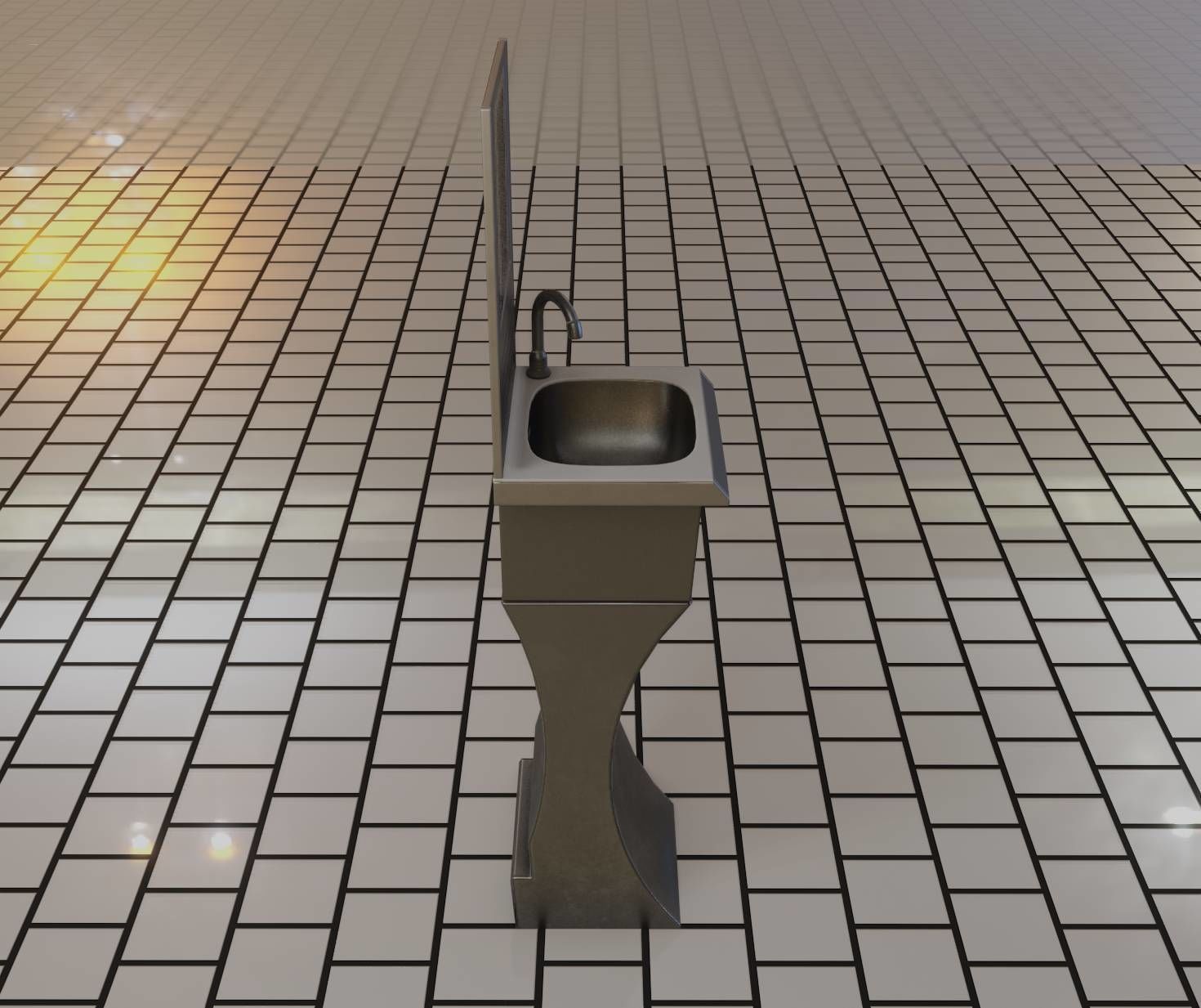 Public Metal Sci-Fi Sink - 35 - with Mirror Low-poly 3D model_45