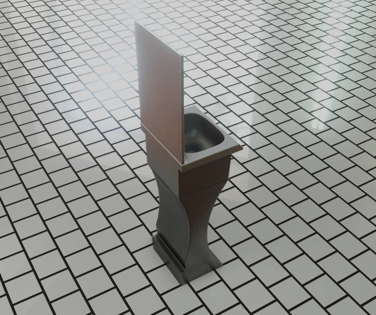 Public Metal Sci-Fi Sink - 35 - with Mirror Low-poly 3D model_82