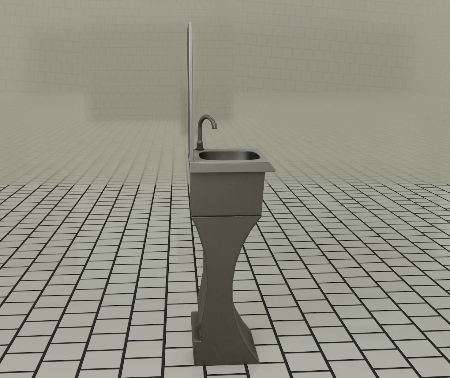 Public Metal Sci-Fi Sink - 35 - with Mirror Low-poly 3D model_57