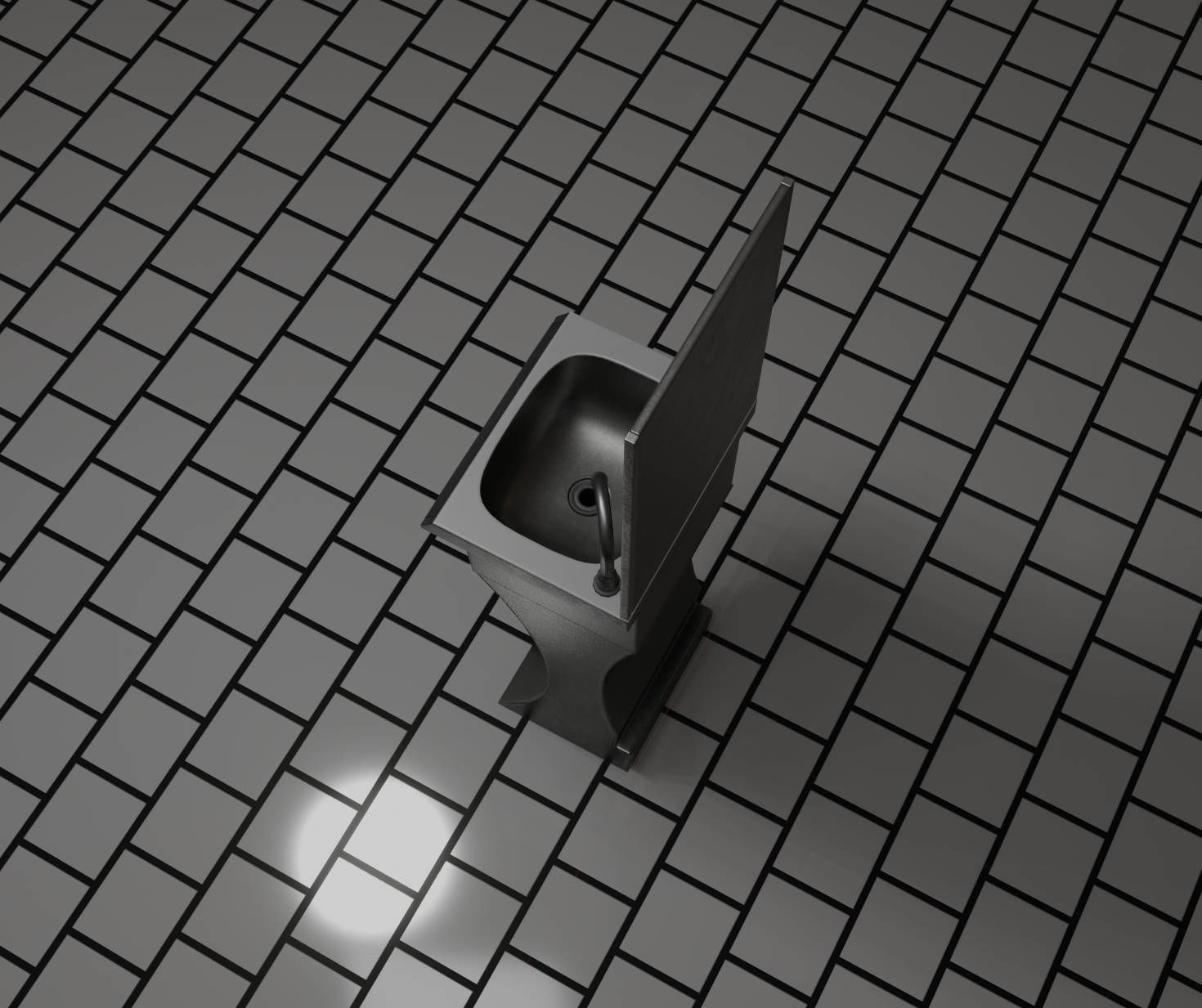 Public Metal Sci-Fi Sink - 35 - with Mirror Low-poly 3D model_71