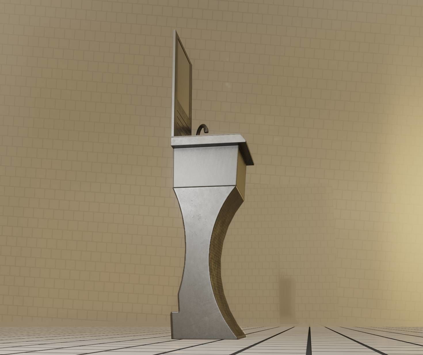 Public Metal Sci-Fi Sink - 35 - with Mirror Low-poly 3D model_35
