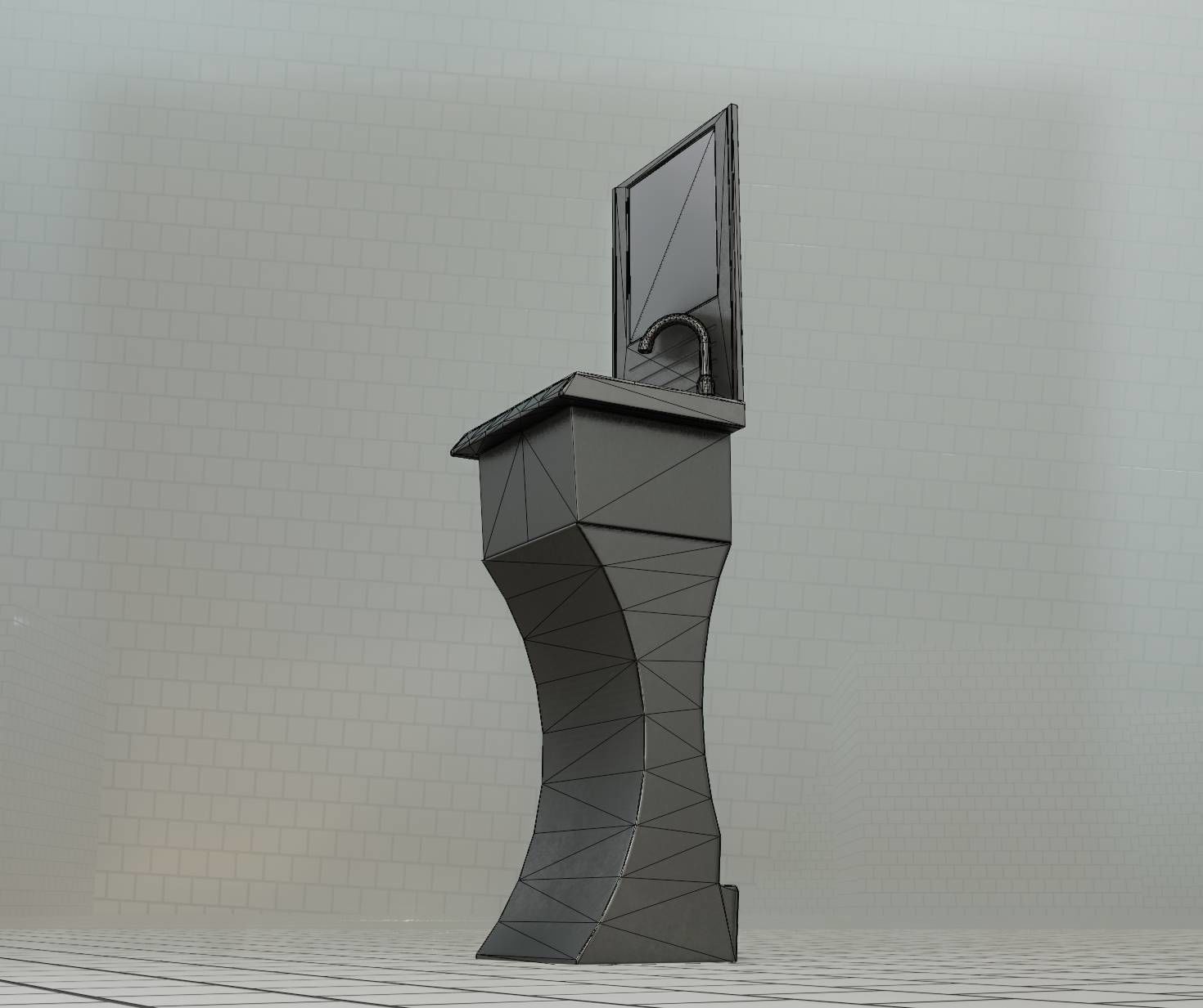 Public Metal Sci-Fi Sink - 35 - with Mirror Low-poly 3D model_63