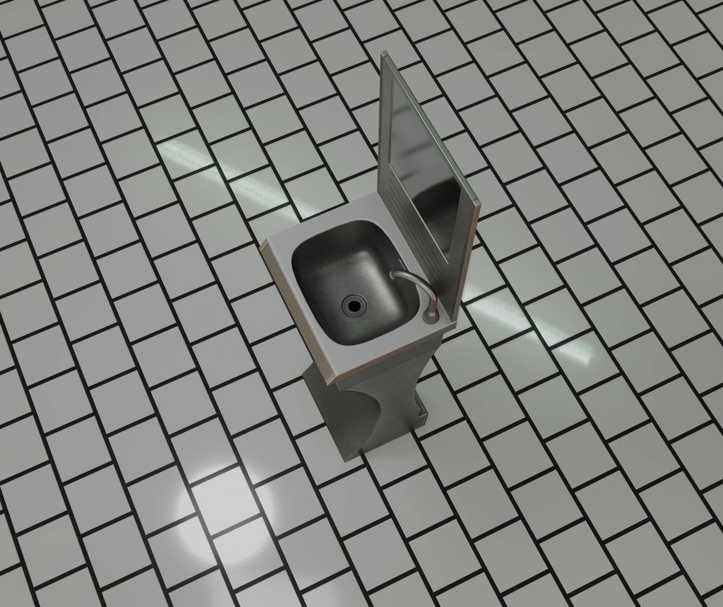 Public Metal Sci-Fi Sink - 35 - with Mirror Low-poly 3D model_41