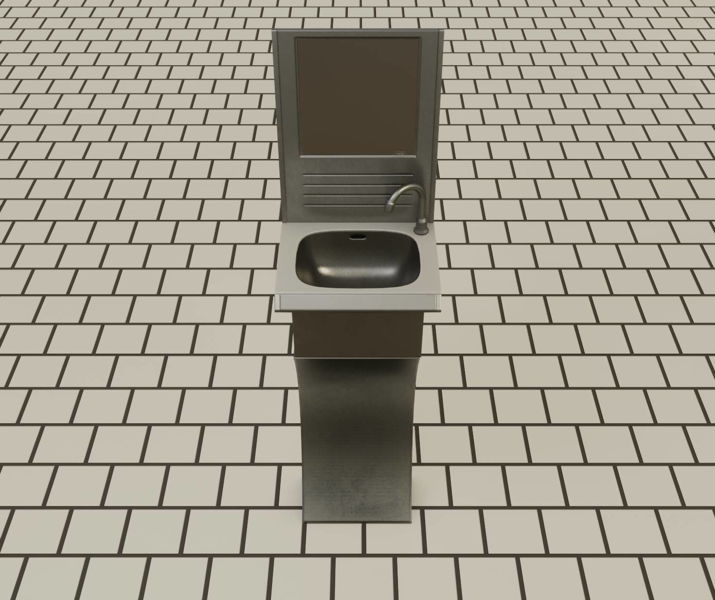 Public Metal Sci-Fi Sink - 35 - with Mirror Low-poly 3D model_79