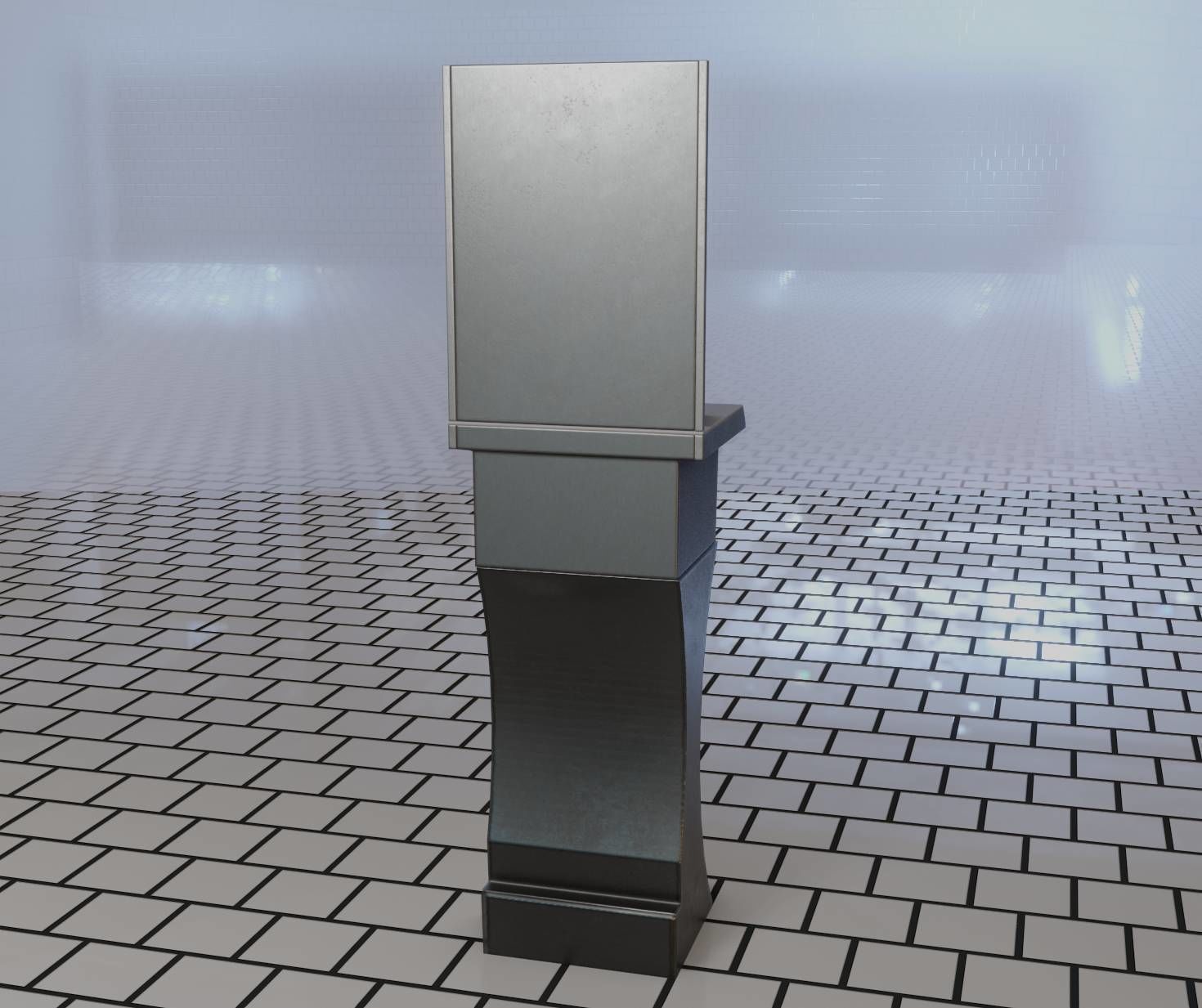 Public Metal Sci-Fi Sink - 35 - with Mirror Low-poly 3D model_9