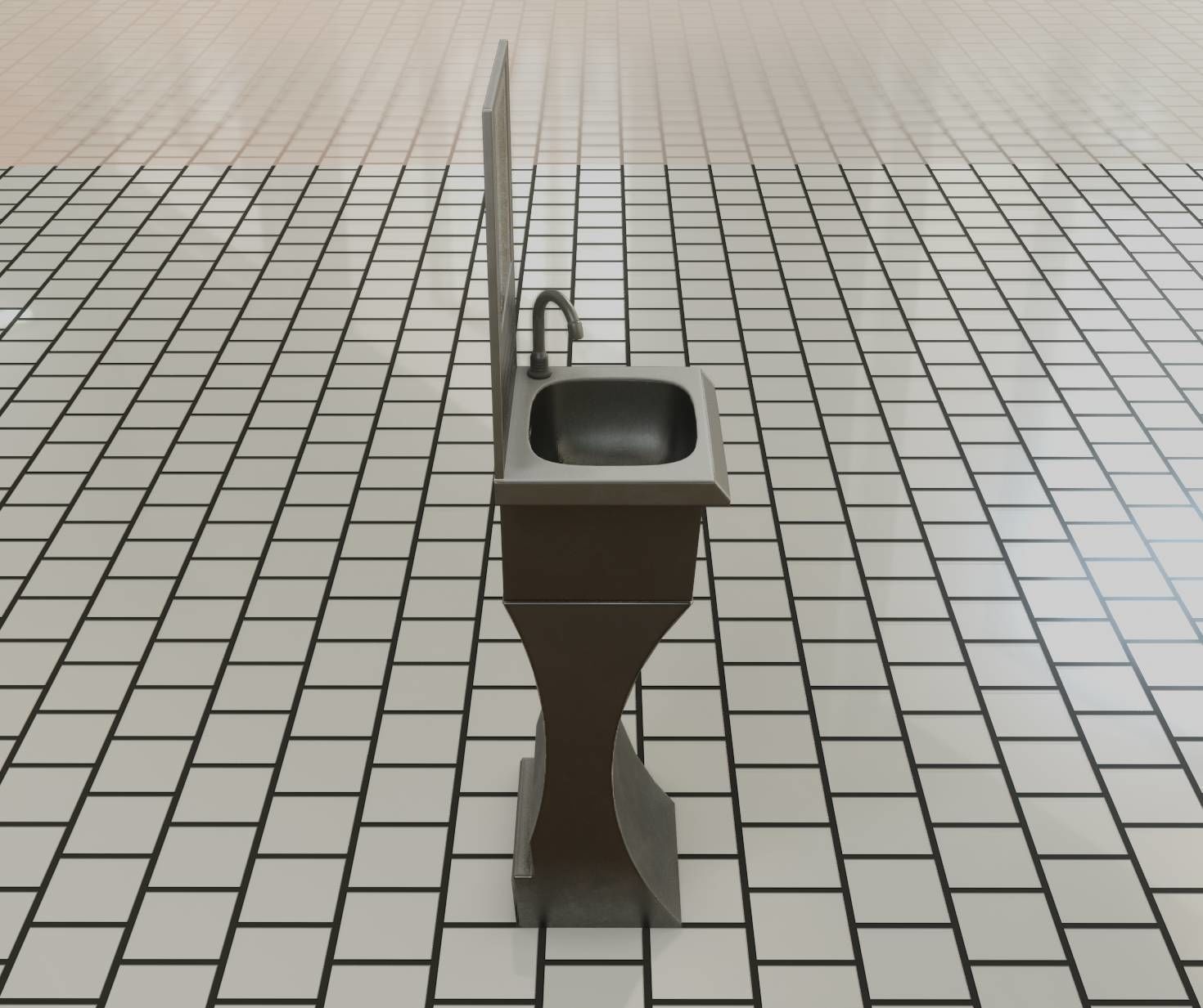 Public Metal Sci-Fi Sink - 35 - with Mirror Low-poly 3D model_20