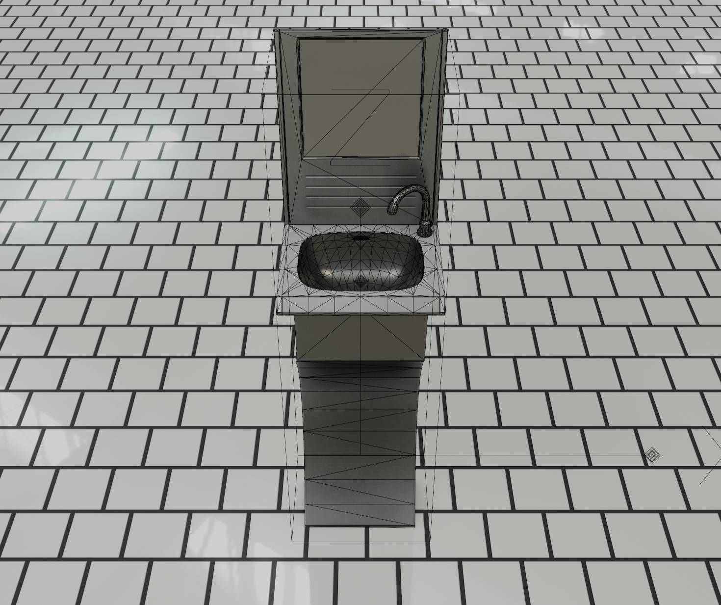 Public Metal Sci-Fi Sink - 35 - with Mirror Low-poly 3D model_23