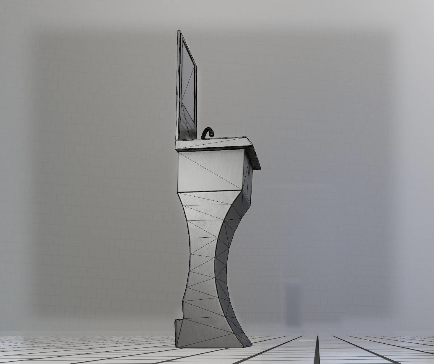 Public Metal Sci-Fi Sink - 35 - with Mirror Low-poly 3D model_97
