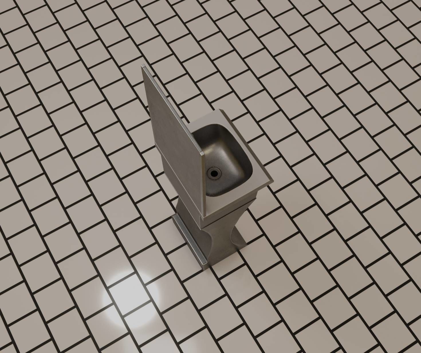 Public Metal Sci-Fi Sink - 35 - with Mirror Low-poly 3D model_37