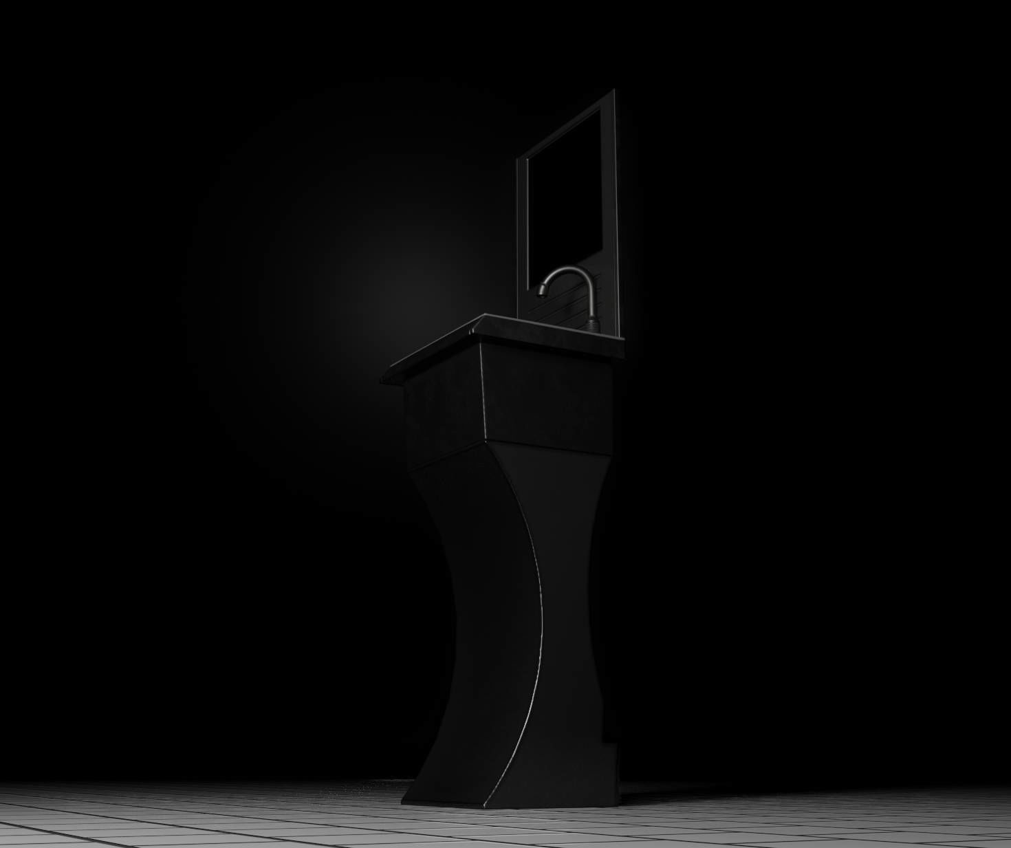 Public Metal Sci-Fi Sink - 35 - with Mirror Low-poly 3D model_4