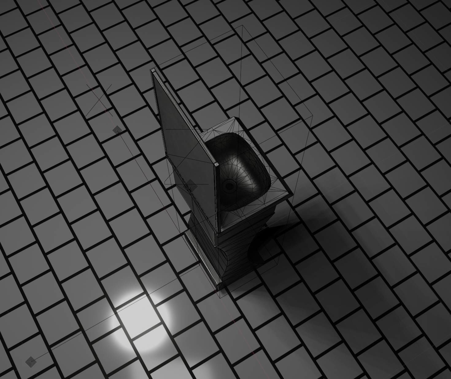 Public Metal Sci-Fi Sink - 35 - with Mirror Low-poly 3D model_68