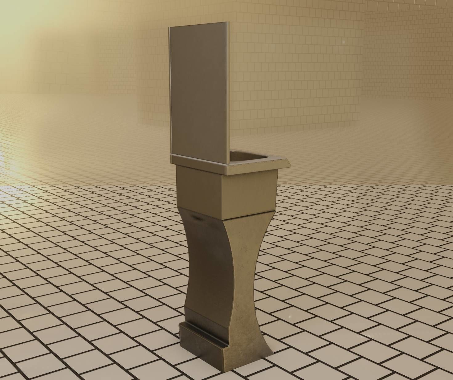 Public Metal Sci-Fi Sink - 35 - with Mirror Low-poly 3D model_58
