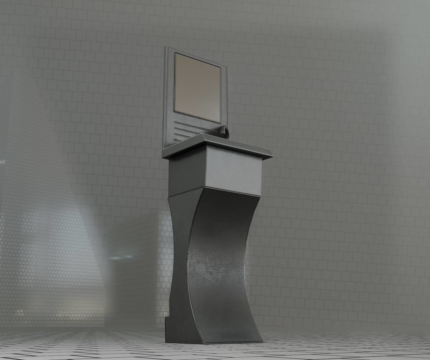 Public Metal Sci-Fi Sink - 35 - with Mirror Low-poly 3D model_65