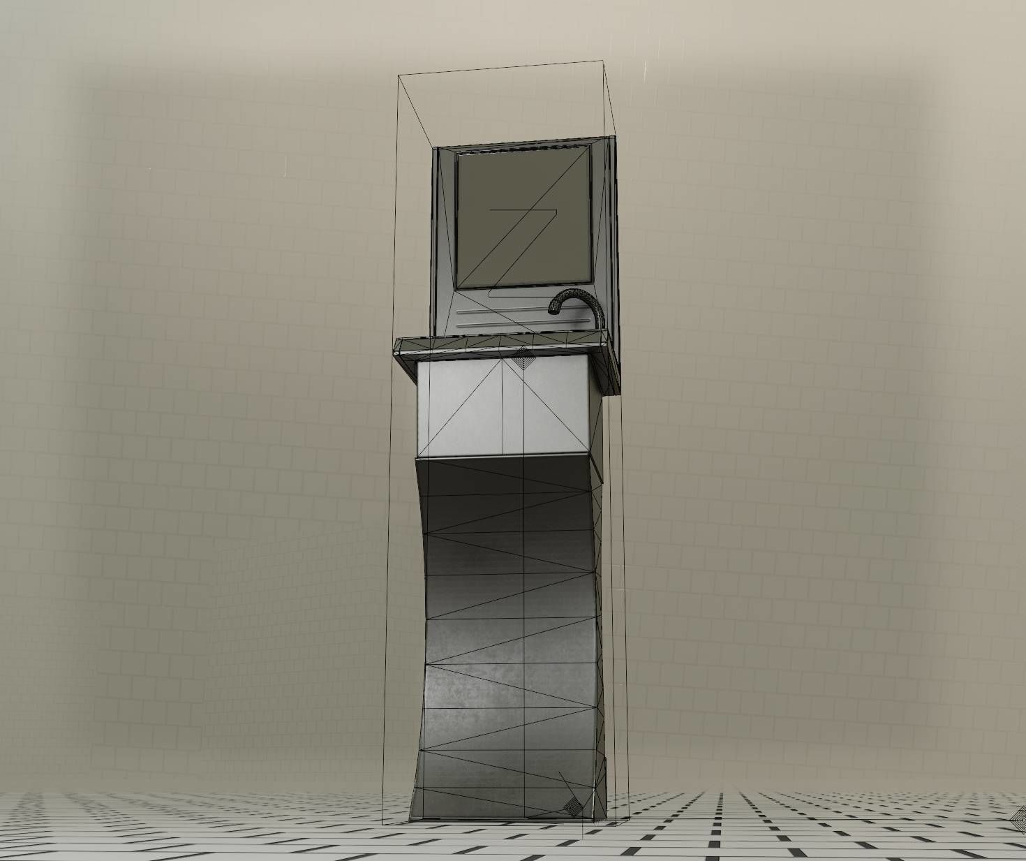 Public Metal Sci-Fi Sink - 35 - with Mirror Low-poly 3D model_33