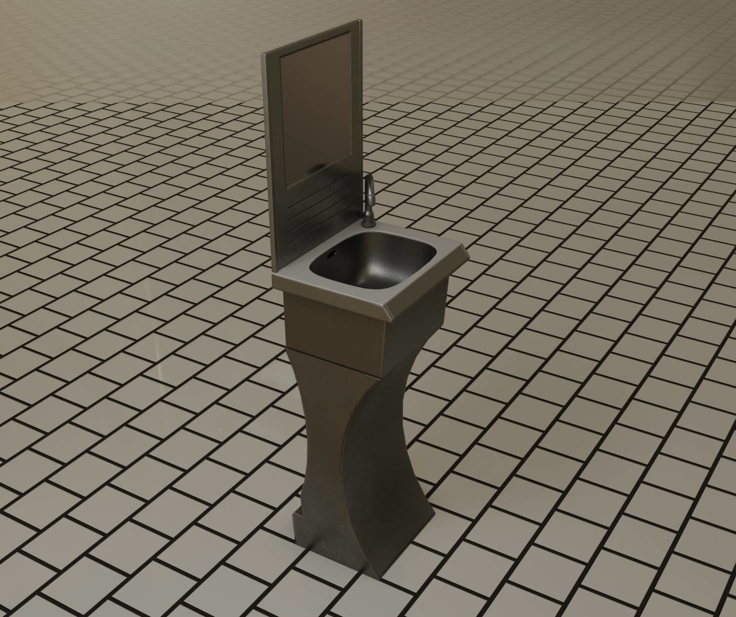 Public Metal Sci-Fi Sink - 35 - with Mirror Low-poly 3D model_75