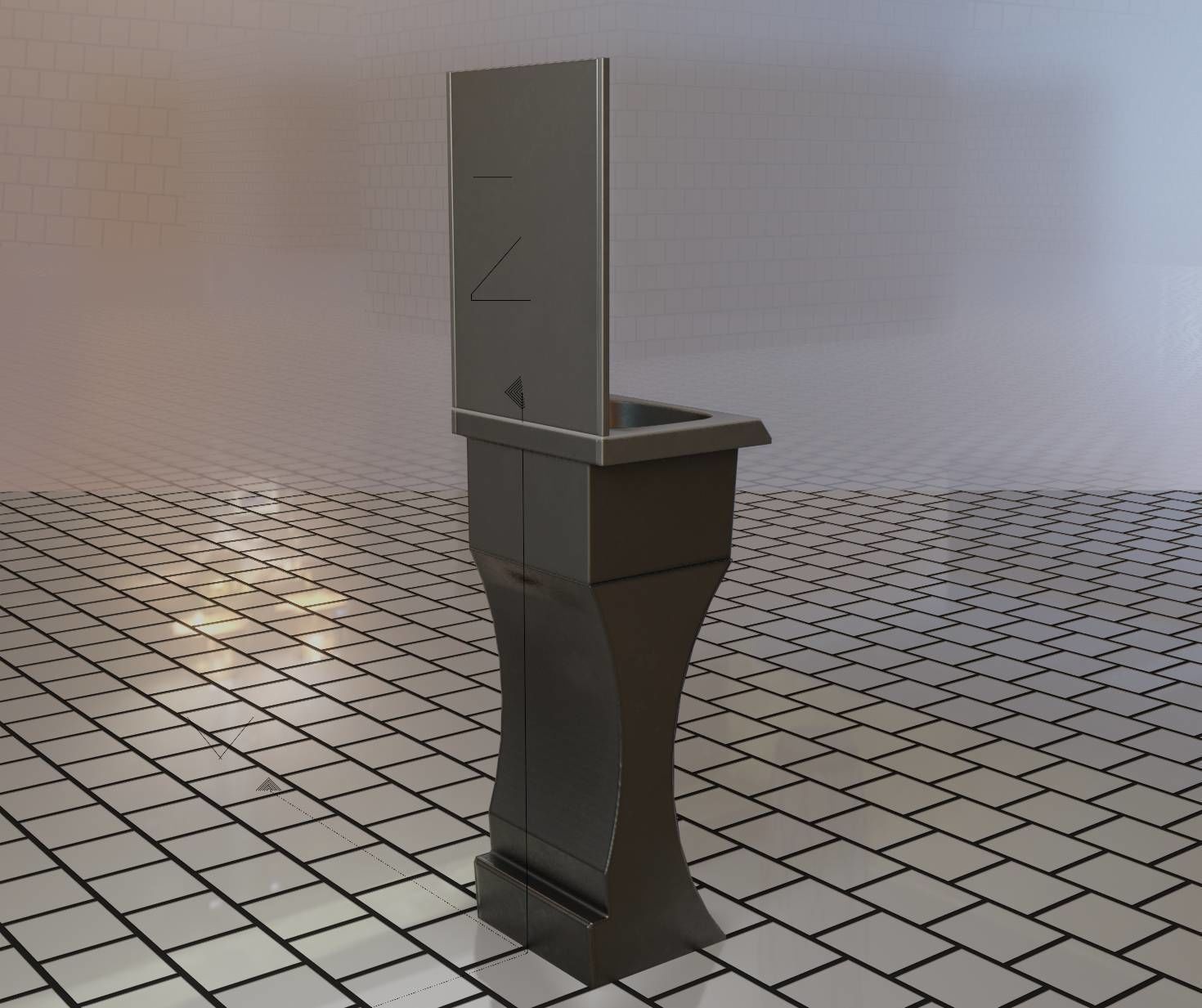 Public Metal Sci-Fi Sink - 35 - with Mirror Low-poly 3D model_8