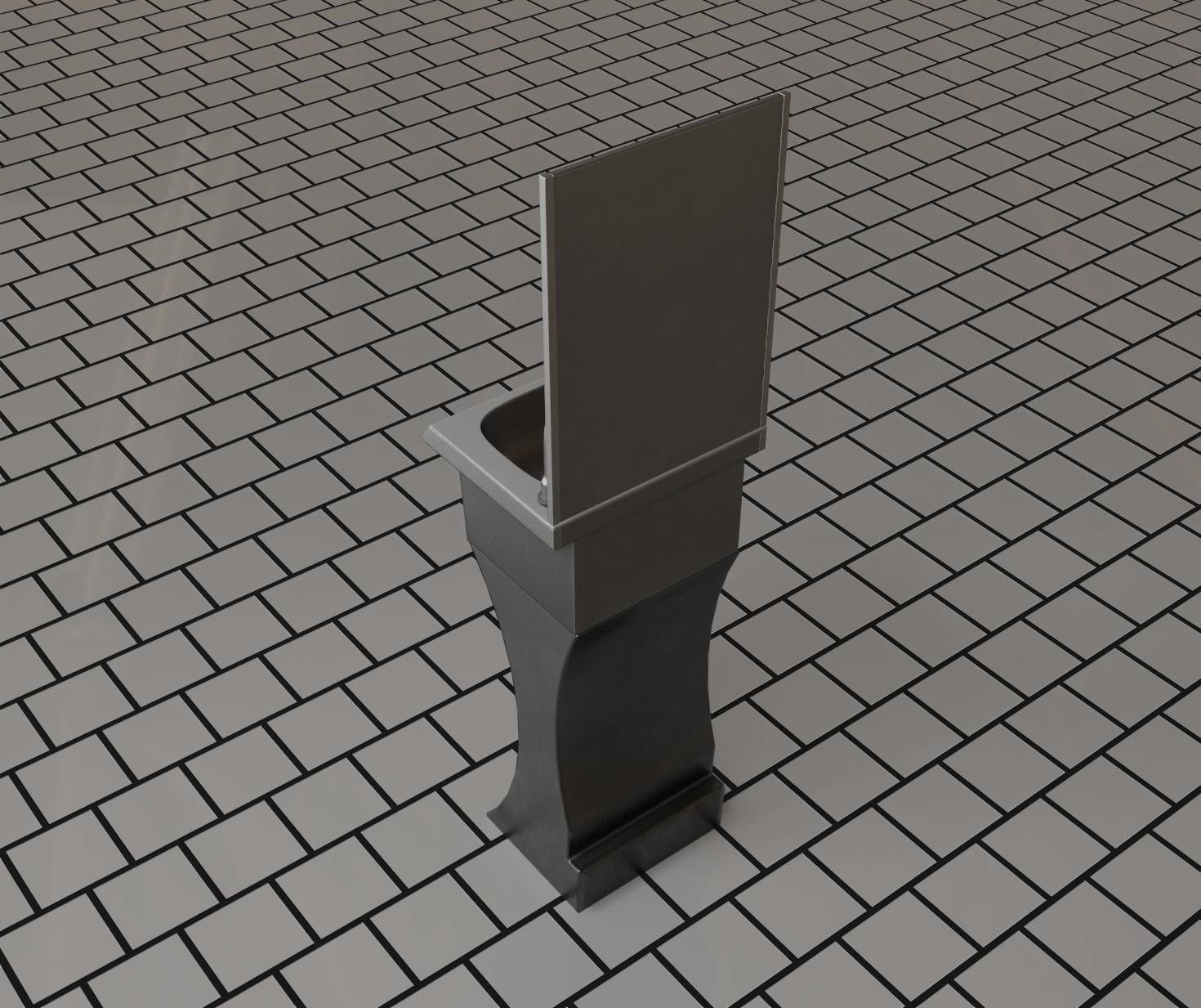 Public Metal Sci-Fi Sink - 35 - with Mirror Low-poly 3D model_27