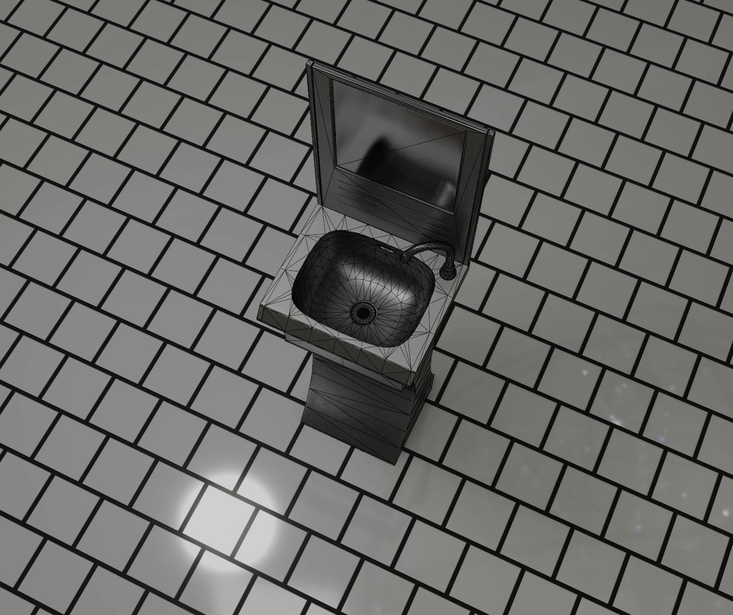 Public Metal Sci-Fi Sink - 35 - with Mirror Low-poly 3D model_73