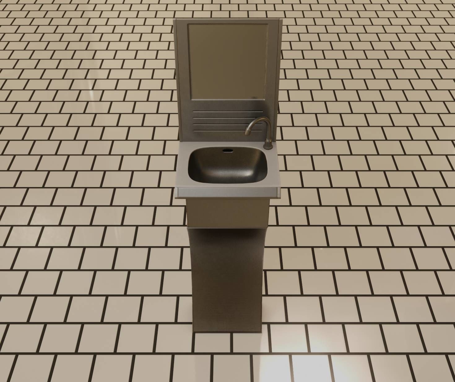 Public Metal Sci-Fi Sink - 35 - with Mirror Low-poly 3D model_48
